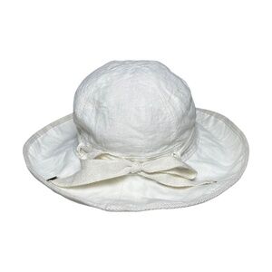 Helen Kaminski Ivory Ribbon Sun Hat 100% Linen 8cm Wide Brim Bucket One Size
